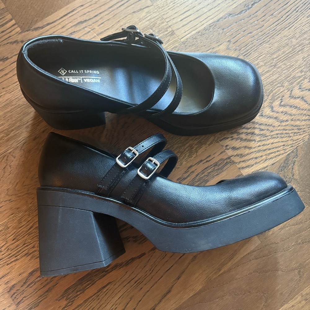 Call It Spring “Monroe” - Black Double Strap Mary Jane Heels, Size 8.5.